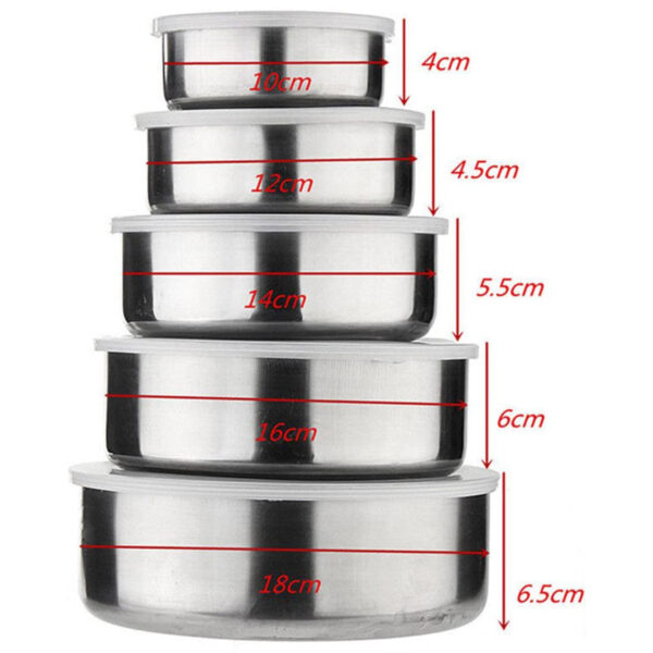 5 Pcs Stainless Steel Storage Bowls Set With Lid - Image 6